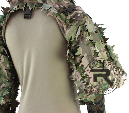 Combinaison Ghillie Tactique ROCOTACTICAL – Cagoule Viper 3D, Bandes Feuillages, Sniper Chasse Airsoft