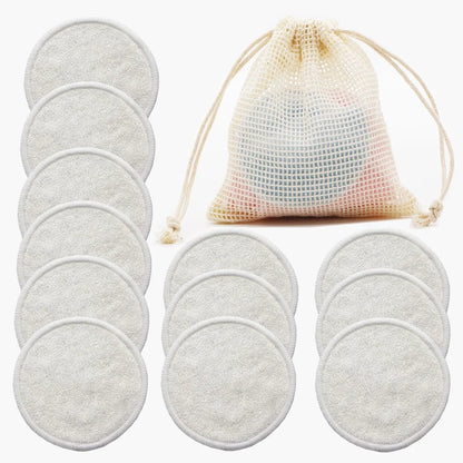 Disques démaquillants lavables en bambou, lot de 12