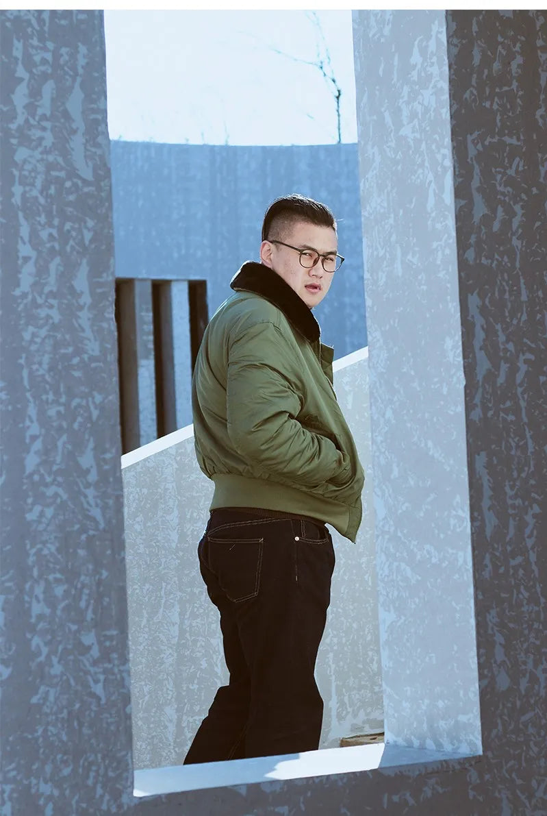 Veste Bombardier Homme B-15 – Col Fourrure Hiver Style Militaire • Épaissie • Nylon Déperlant • Inspirée WW2 - BLACKBEARD OUTDOOR INDUSTRIES