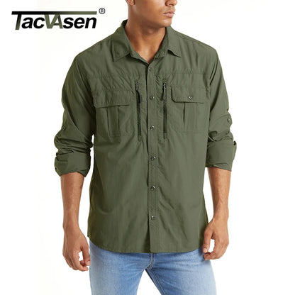 Chemise Cargo Homme TACVASEN – Respirante & Séchage Rapide Manches longues • Multi-poches • Randonnée, Pêche, Travail, Outdoor - BLACKBEARD OUTDOOR INDUSTRIES