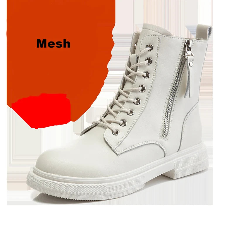 Bottines Femme en Cuir Véritable – Chaussures Chaudes à Lacets avec Semelle Plateforme – Style Motard Hiver/Automne – Pointure 35 à 43 - BLACKBEARD OUTDOOR INDUSTRIES