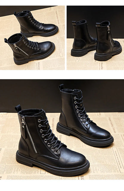 Bottines Femme en Cuir Véritable – Chaussures Chaudes à Lacets avec Semelle Plateforme – Style Motard Hiver/Automne – Pointure 35 à 43 - BLACKBEARD OUTDOOR INDUSTRIES