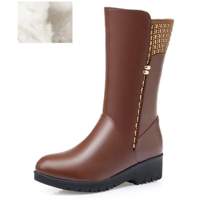 Bottes d’hiver femme mi-mollet en cuir à doublure au choix