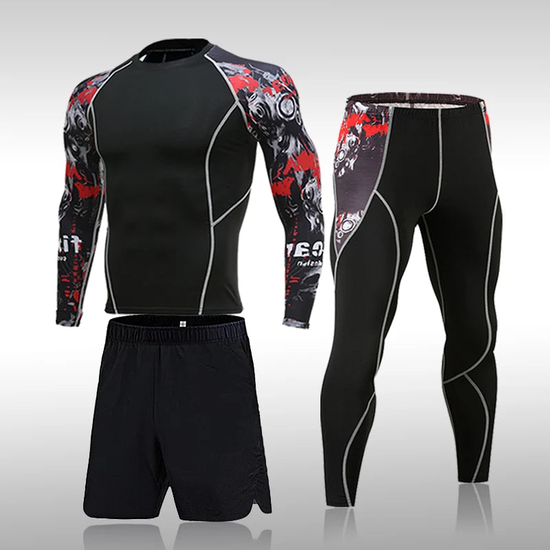 Ensemble de compression homme 2 ou 3 pièces, MMA et fitness