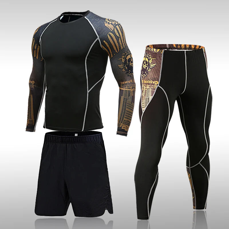 Ensemble de compression homme 2 ou 3 pièces, MMA et fitness