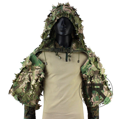 Combinaison Ghillie Tactique ROCOTACTICAL – Cagoule Viper 3D, Bandes Feuillages, Sniper Chasse Airsoft