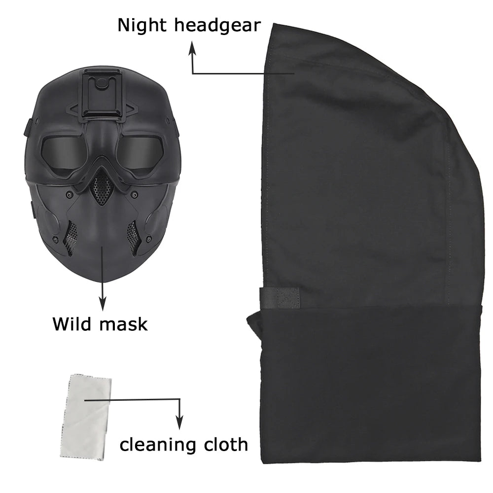 Masque tactique airsoft intégral avec couvre-chef 52–66 cm