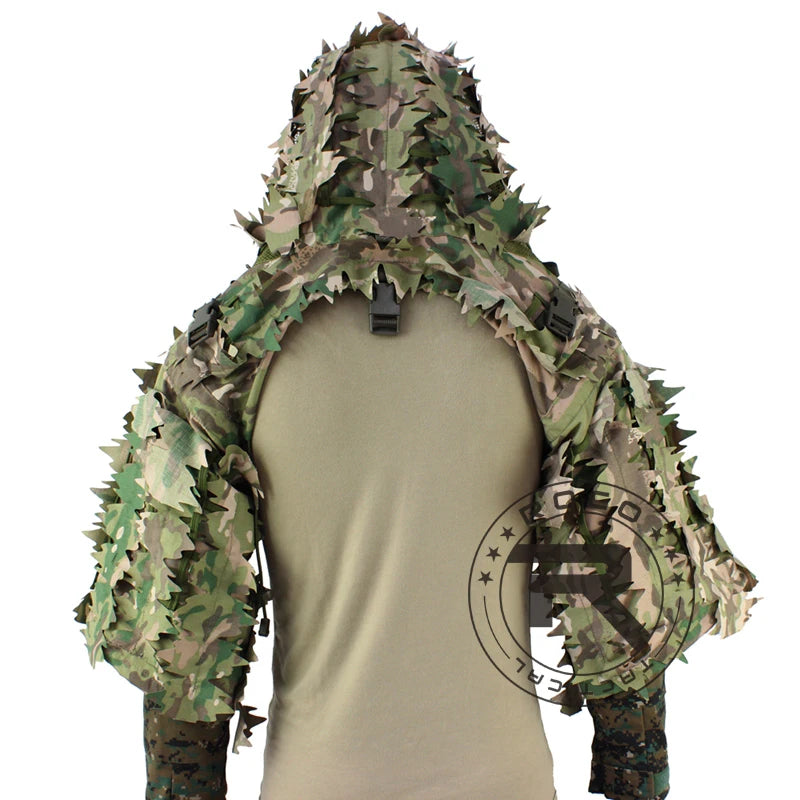 Combinaison Ghillie Tactique ROCOTACTICAL – Cagoule Viper 3D, Bandes Feuillages, Sniper Chasse Airsoft