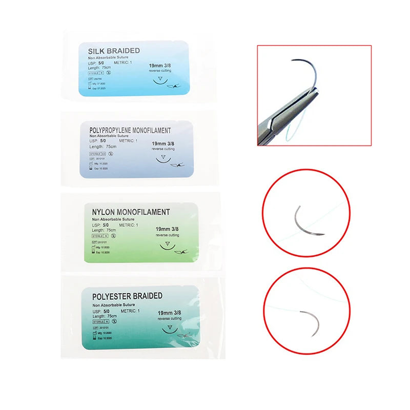 Kit Sutures Médicales 5/0 – 12 Aiguilles & Fils Entraînement Nylon Soie Polyester