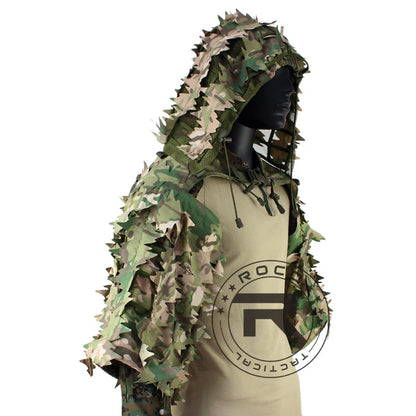 Combinaison Ghillie Tactique ROCOTACTICAL – Cagoule Viper 3D, Bandes Feuillages, Sniper Chasse Airsoft