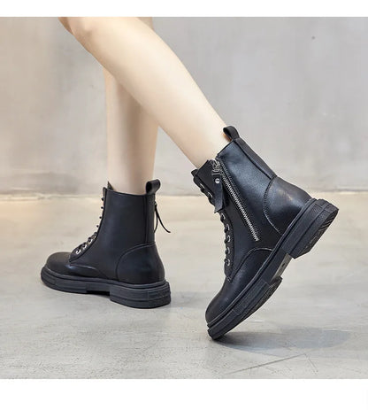 Bottines Femme en Cuir Véritable – Chaussures Chaudes à Lacets avec Semelle Plateforme – Style Motard Hiver/Automne – Pointure 35 à 43 - BLACKBEARD OUTDOOR INDUSTRIES