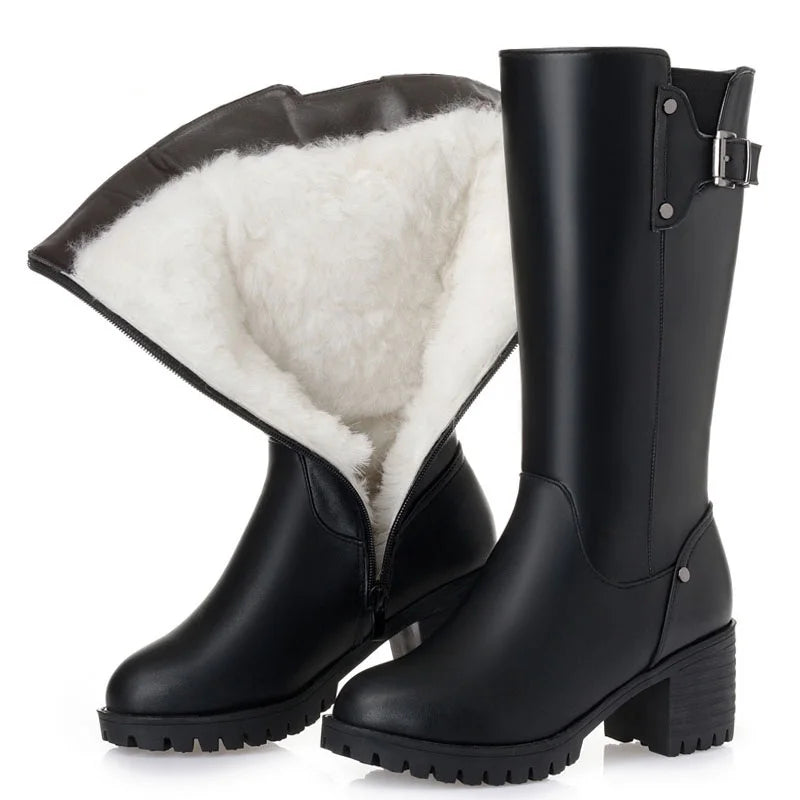 Bottes Femme DRKANOL en Cuir Véritable – Doublure Laine Naturelle – Bottes Chaudes d’Hiver | Tailles 34 à 45 - BLACKBEARD OUTDOOR INDUSTRIES