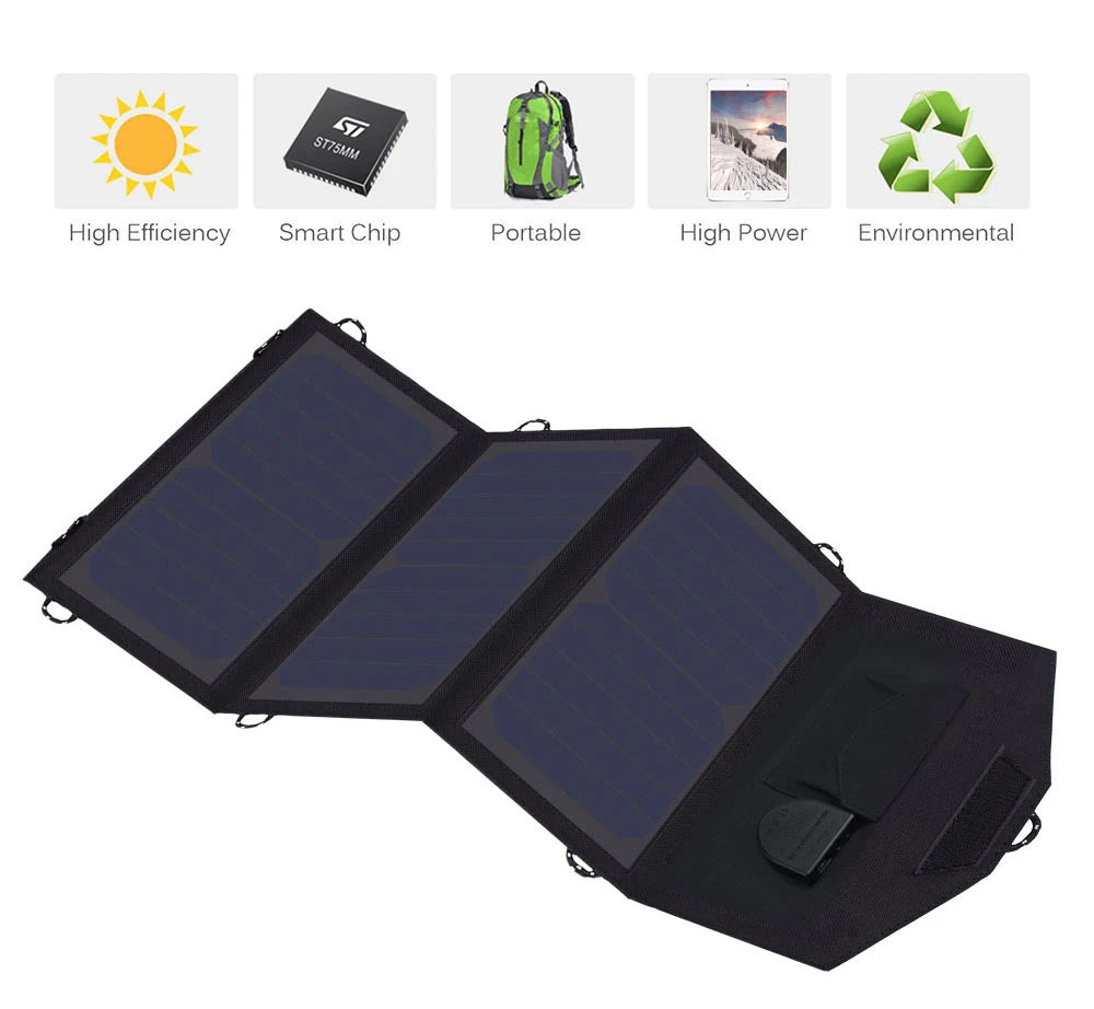 Chargeur Solaire Portable ALLPOWERS 21W 18V 5V - Panneau Solaire Repliable pour Chargeur de Portable, Tablette, Ordinateur Portable - BLACKBEARD OUTDOOR INDUSTRIES