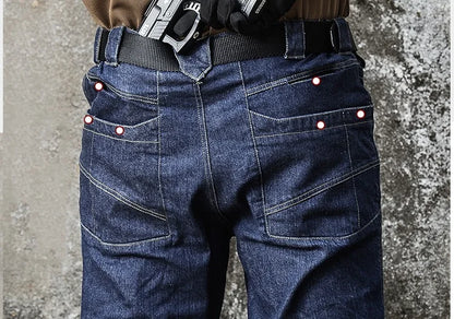 Jean Tactique Stretch Homme – Multi-Poches, Genoux Renforcés, Coupe Cargo