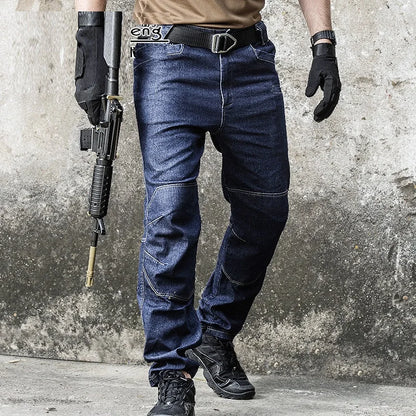 Jean Tactique Stretch Homme – Multi-Poches, Genoux Renforcés, Coupe Cargo