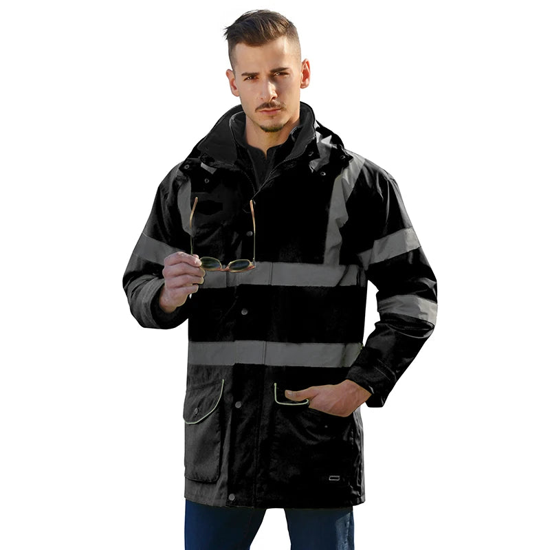 Veste de Sécurité Haute Visibilité EN471 ANSI/SEA 107 7-en-1 - Parka Imperméable et Coupe-Vent, Vêtement de Travail Réfléchissant, Manteau de Pluie Chaud et Résistant - BLACKBEARD OUTDOOR INDUSTRIES