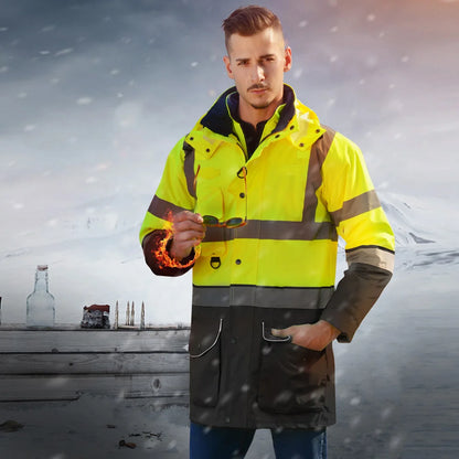 Veste de Sécurité Haute Visibilité EN471 ANSI/SEA 107 7-en-1 - Parka Imperméable et Coupe-Vent, Vêtement de Travail Réfléchissant, Manteau de Pluie Chaud et Résistant - BLACKBEARD OUTDOOR INDUSTRIES
