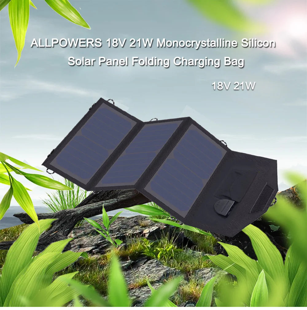 Chargeur Solaire Portable ALLPOWERS 21W 18V 5V - Panneau Solaire Repliable pour Chargeur de Portable, Tablette, Ordinateur Portable - BLACKBEARD OUTDOOR INDUSTRIES