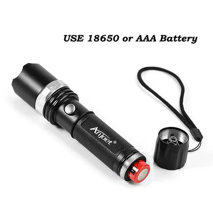 Lampe torche LED à zoom réglable 6611 – Batterie rechargeable 18650