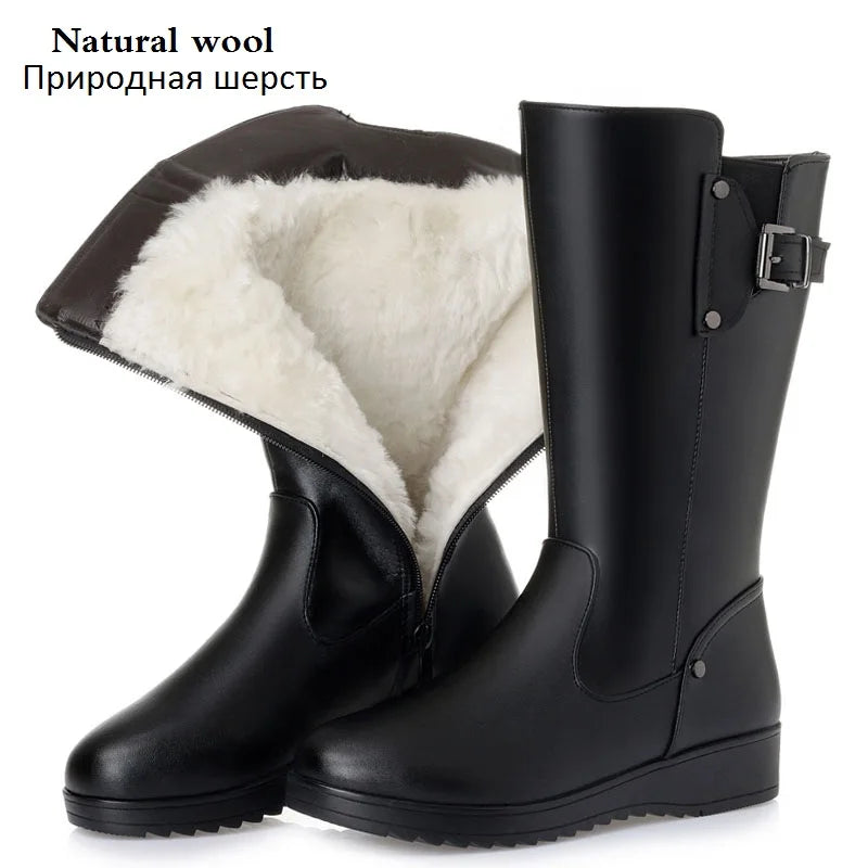 Bottes Femme DRKANOL en Cuir Véritable – Doublure Laine Naturelle – Bottes Chaudes d’Hiver | Tailles 34 à 45 - BLACKBEARD OUTDOOR INDUSTRIES