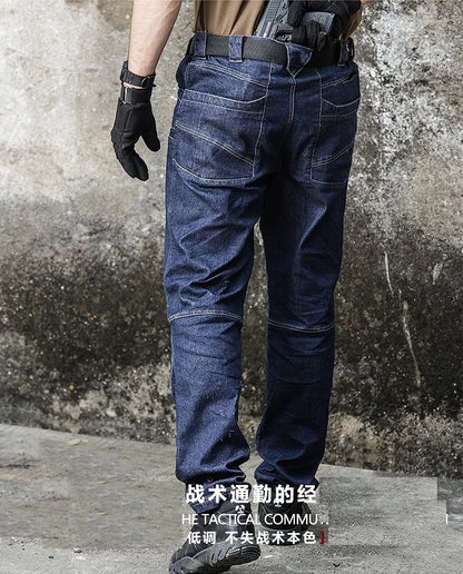Jean Tactique Stretch Homme – Multi-Poches, Genoux Renforcés, Coupe Cargo