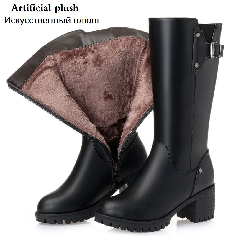 Bottes Femme DRKANOL en Cuir Véritable – Doublure Laine Naturelle – Bottes Chaudes d’Hiver | Tailles 34 à 45 - BLACKBEARD OUTDOOR INDUSTRIES