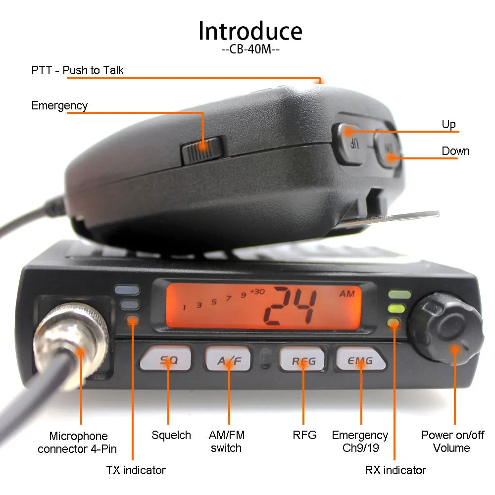 Radio CB ANYSECU CB-40M – Mini Émetteur-Récepteur 8W AM/FM, Bande 27 MHz, IP55