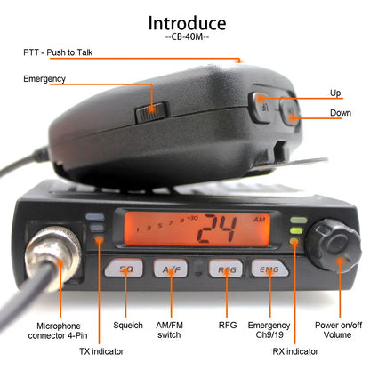 Radio CB ANYSECU CB-40M – Mini Émetteur-Récepteur 8W AM/FM, Bande 27 MHz, IP55
