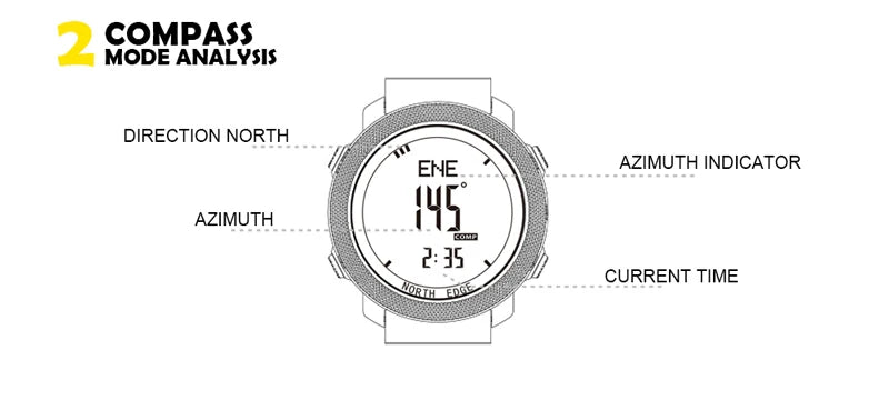 NORTH EDGE APACHE 3 Montre Digitale Sportive pour Homme - Altimètre, Baromètre, Boussole, Thermomètre, Résistante à l'Eau 50m BLACKBEARD OUTDOOR INDUSTRIES