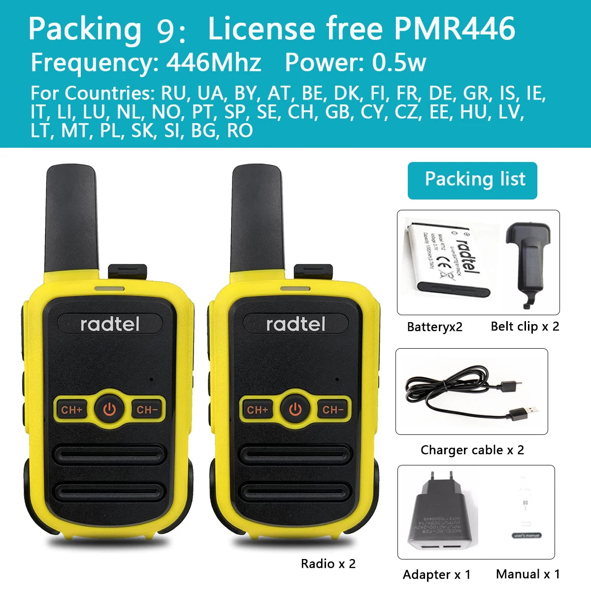 Talkie-Walkie Radtel RT-12 – PMR/FRS Sans Licence, Portée 3 km, 16 Canaux