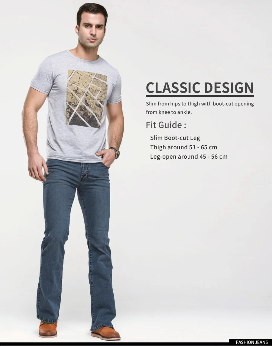 Jean Homme Bootcut Légèrement Évasé Slim Fit – Pantalon en Denim Stretch Classique, Bleu ou Noir, Tendance Designer BLACKBEARD OUTDOOR INDUSTRIES