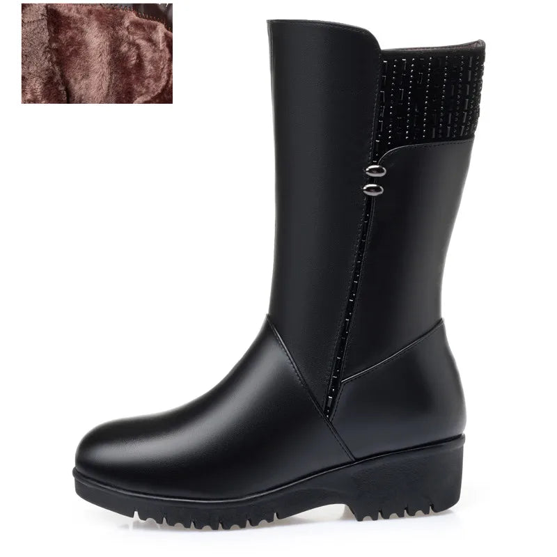Bottes d’hiver femme mi-mollet en cuir à doublure au choix
