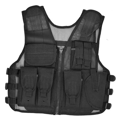 Gilet Tactique MOLLE Mesh Respirant – 6 Poches, Holster Pistolet, Chasse Airsoft Randonnée