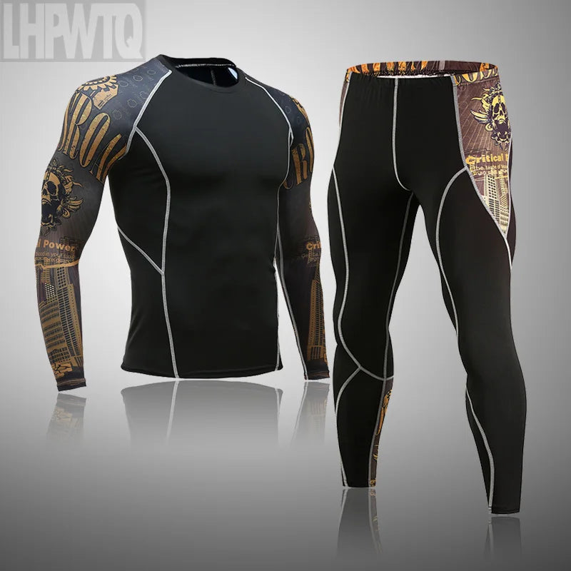 Ensemble thermique homme de compression, leggings et sous-vêtement sport