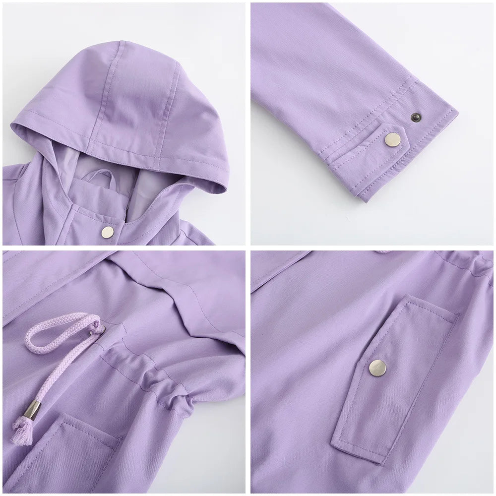 Veste coupe-vent femme à capuche et poches