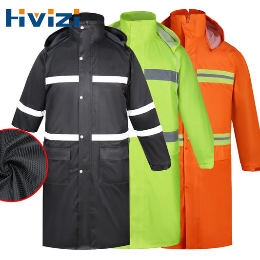 Imperméable Long Réfléchissant Unisexe – Hivizi Étanche • Respirant • Séchage Rapide • Capuche Escamotable - BLACKBEARD OUTDOOR INDUSTRIES