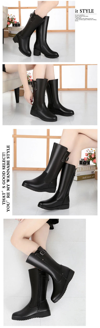 Bottes Femme DRKANOL en Cuir Véritable – Doublure Laine Naturelle – Bottes Chaudes d’Hiver | Tailles 34 à 45 - BLACKBEARD OUTDOOR INDUSTRIES