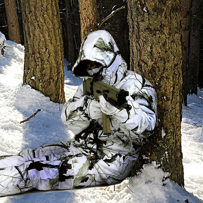 Tenue Camouflage Hiver Chasse Ghillie Suit Thermique – Polyester, Neige & Forêt | Pêche, Airsoft | T.44-54