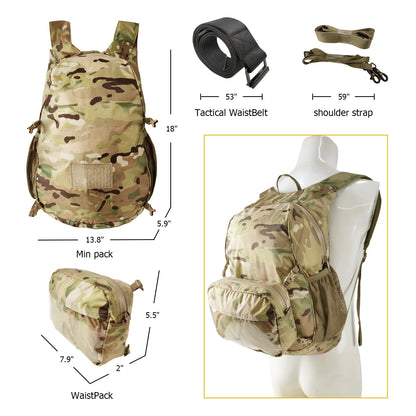 Sac à dos tactique pliable camouflage avec pochette détachable