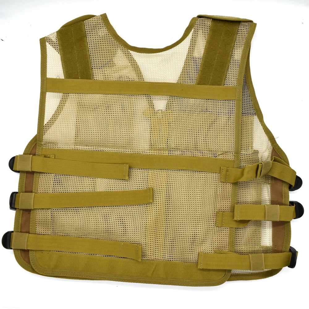 Gilet Tactique MOLLE Mesh Respirant – 6 Poches, Holster Pistolet, Chasse Airsoft Randonnée