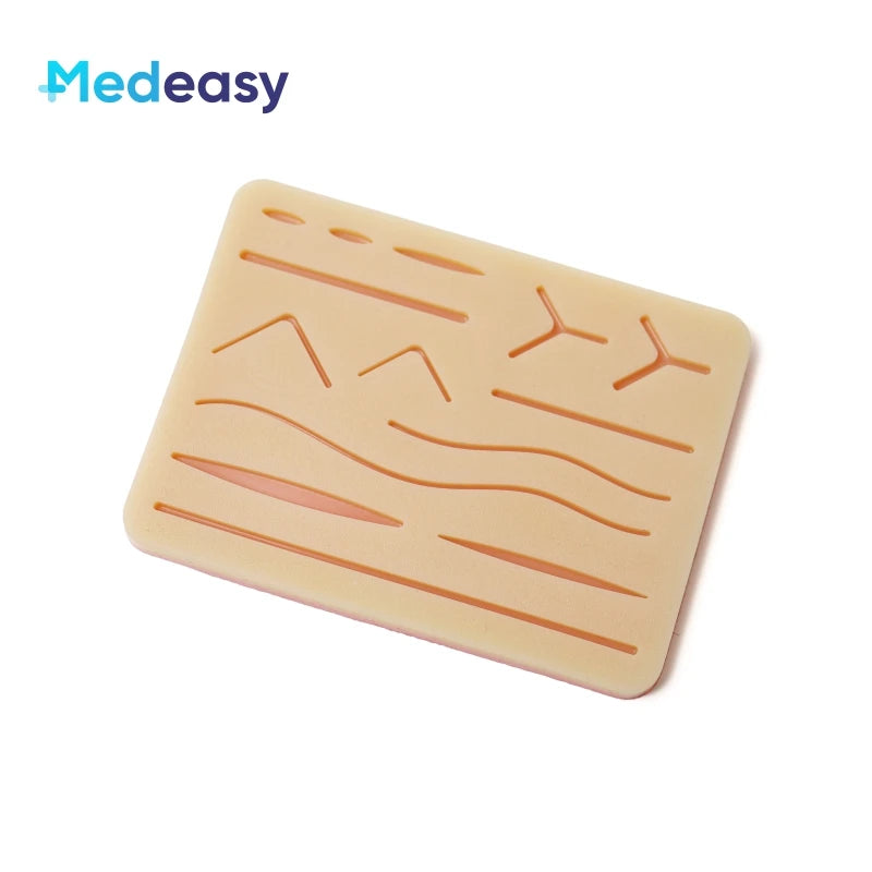 Kit Complet d'Entraînement à la Suture Médicale – Pad Silicone 3 Couches, 14 Plaies, 5 Outils Inox & Fils