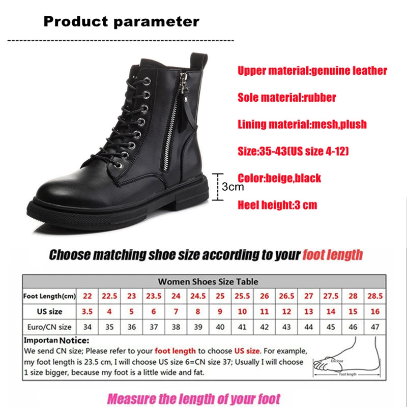 Bottines Femme en Cuir Véritable – Chaussures Chaudes à Lacets avec Semelle Plateforme – Style Motard Hiver/Automne – Pointure 35 à 43 - BLACKBEARD OUTDOOR INDUSTRIES
