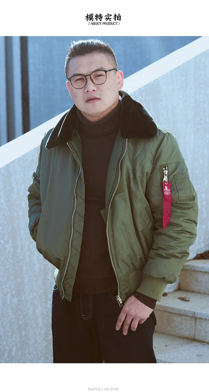 Veste Bombardier Homme B-15 – Col Fourrure Hiver Style Militaire • Épaissie • Nylon Déperlant • Inspirée WW2 - BLACKBEARD OUTDOOR INDUSTRIES