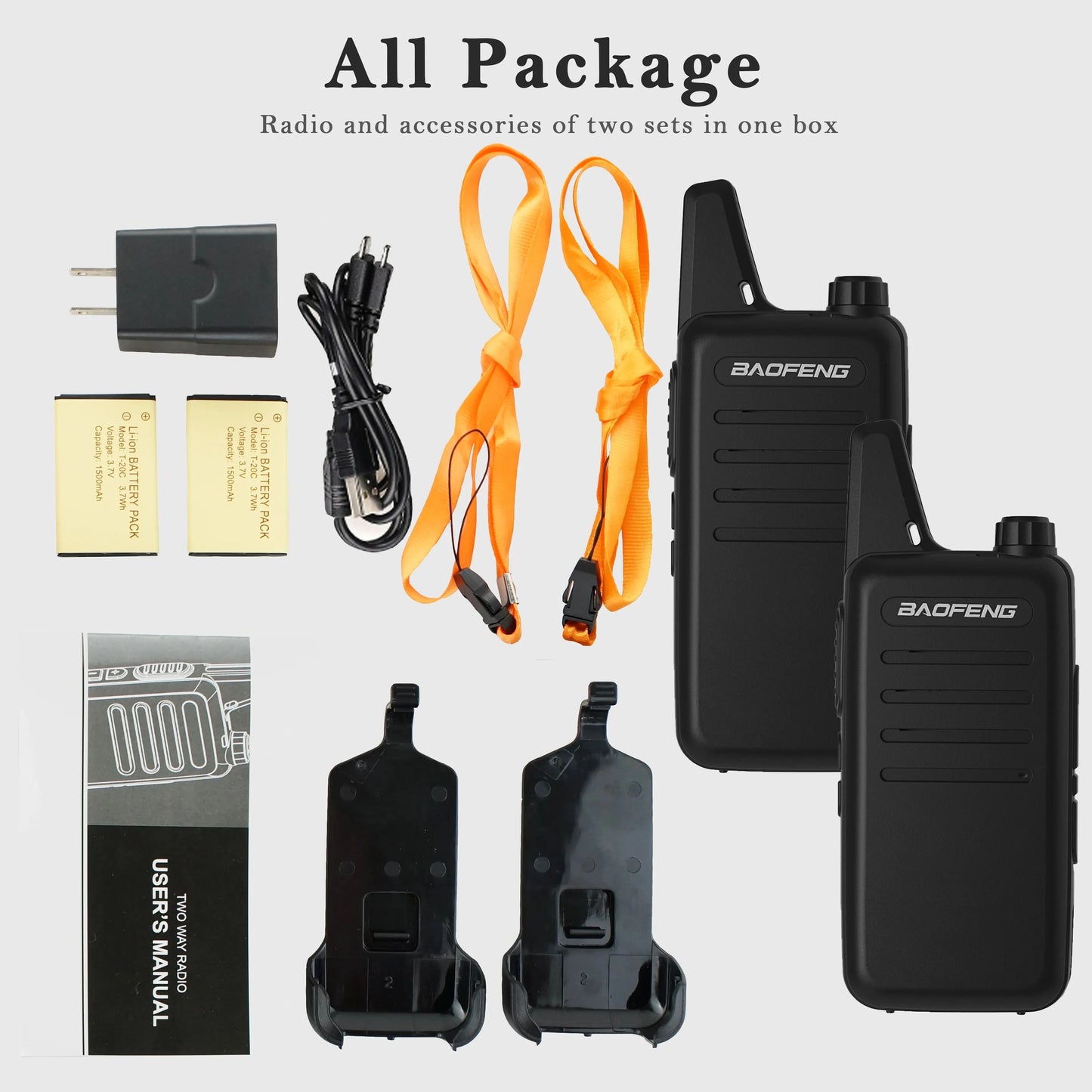 Pack 2 Talkies-Walkies PMR Ultra-Slim Sans Licence – 72h Autonomie, Rechargeable USB