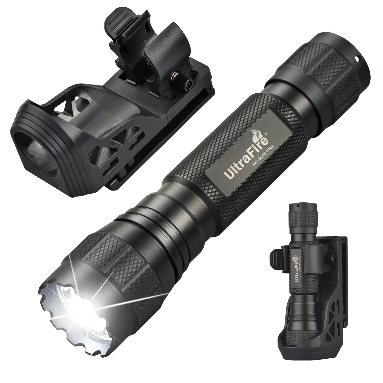 Lampe Torche Tactique UltraFire WF-501B Pro – 1200 Lumens Rechargeable avec Clip Ceinture Tactique W66 - BLACKBEARD OUTDOOR INDUSTRIES