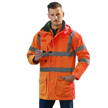 Veste de Sécurité Haute Visibilité EN471 ANSI/SEA 107 7-en-1 - Parka Imperméable et Coupe-Vent, Vêtement de Travail Réfléchissant, Manteau de Pluie Chaud et Résistant - BLACKBEARD OUTDOOR INDUSTRIES