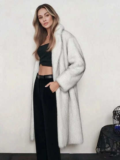 Manteau long en fausse fourrure femme, style renard