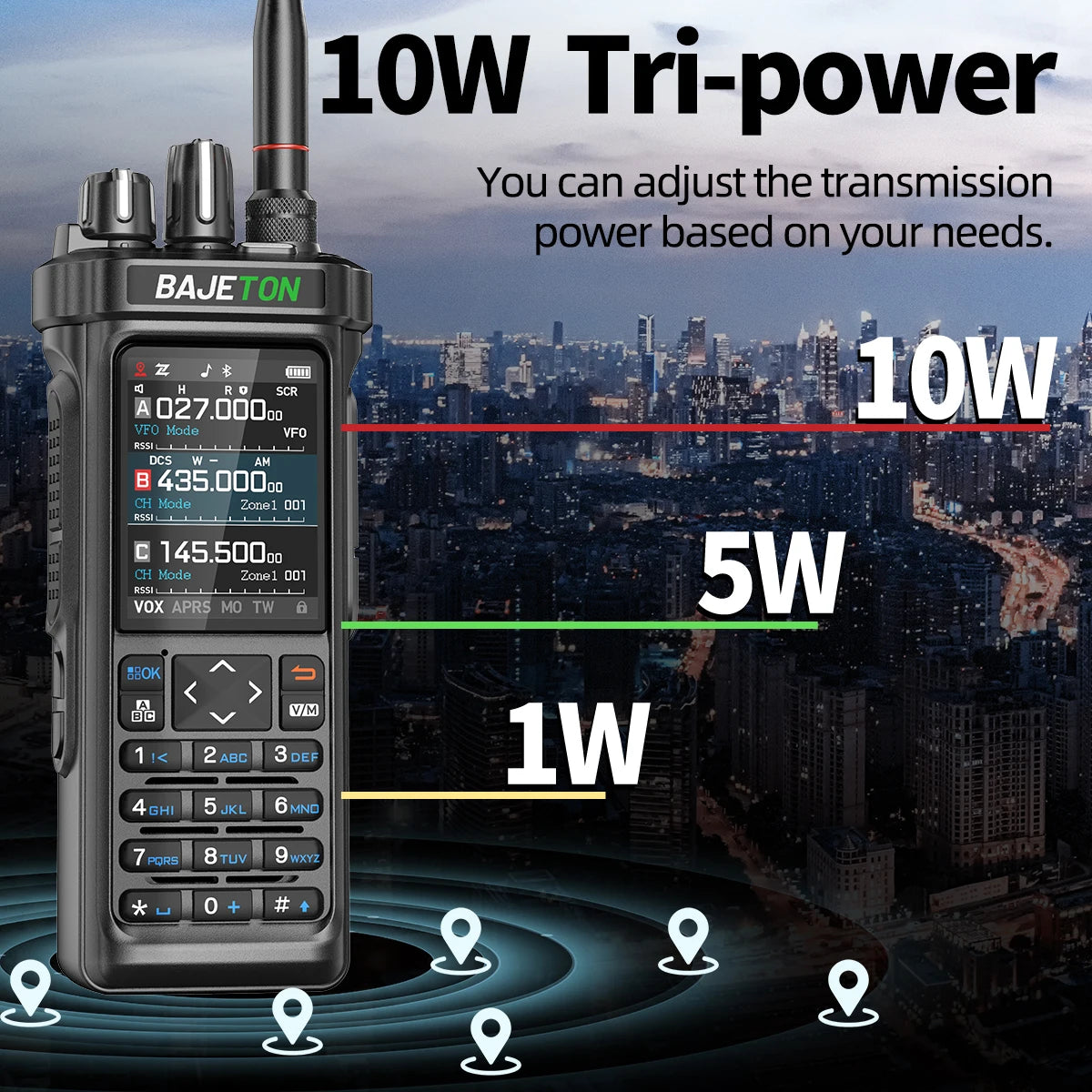 BAJETON BJ-9000 – talkie-walkie APRS GPS 10W, VHF/UHF & CB 27 MHz, récepteur AM/FM/SSB, programmation Bluetooth, USB‑C, triple veille - BLACKBEARD OUTDOOR INDUSTRIES