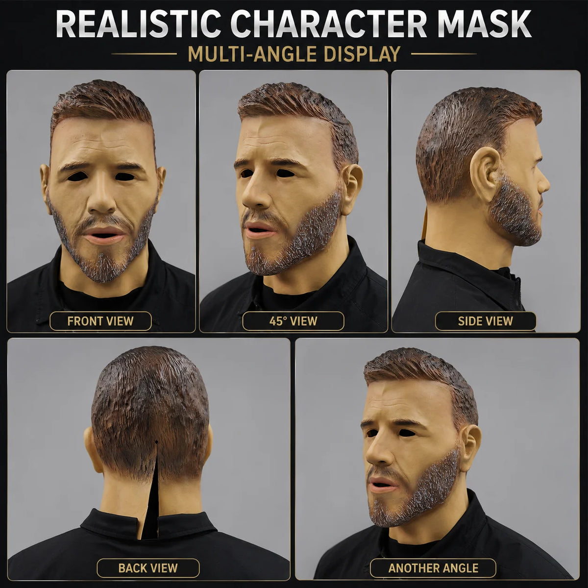 Masque intégral homme barbu en latex pour scène et vidéo