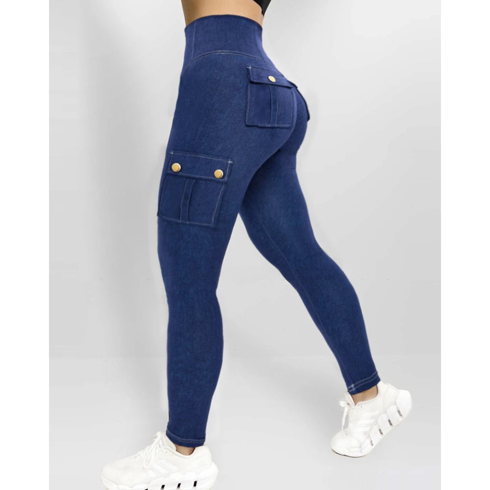 Legging Effet Jean Femme Taille Haute – Poches Cargo, Gainant, Butt Lift - BLACKBEARD OUTDOOR INDUSTRIES